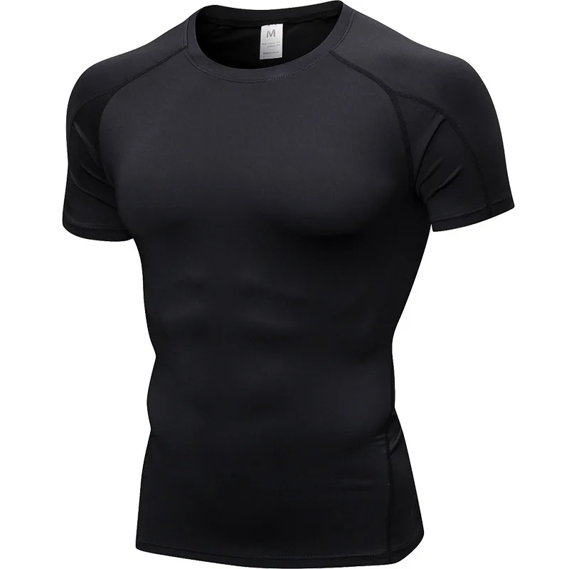 Elastic Men's Sport Running Shirt Fitness Sports Training Shirt Quick Dry Shirt Round Neck Body building uscle Sports Shirt