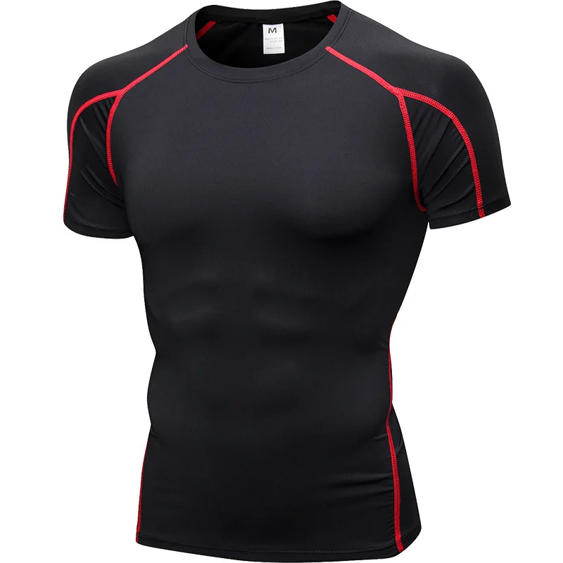 Elastic Men's Sport Running Shirt Fitness Sports Training Shirt Quick Dry Shirt Round Neck Body building uscle Sports Shirt