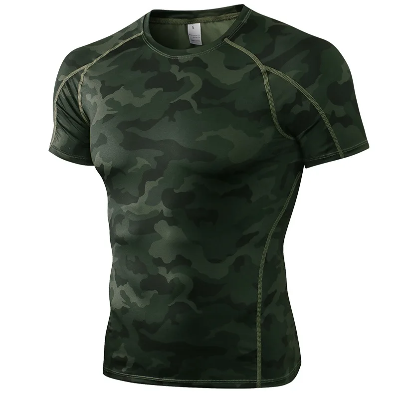 Elastic Men's Sport Running Shirt Fitness Sports Training Shirt Quick Dry Shirt Round Neck Body building uscle Sports Shirt