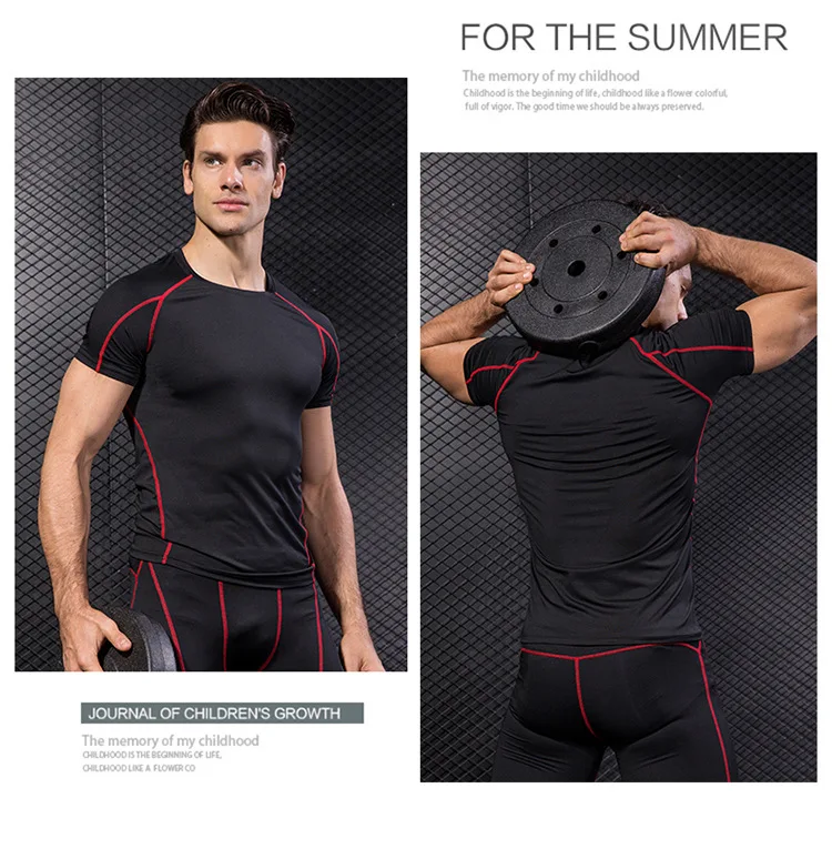 Elastic Men's Sport Running Shirt Fitness Sports Training Shirt Quick Dry Shirt Round Neck Body building uscle Sports Shirt