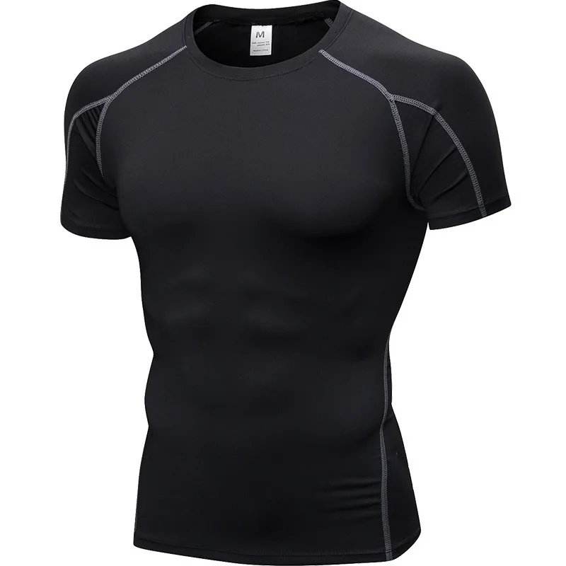 Elastic Men's Sport Running Shirt Fitness Sports Training Shirt Quick Dry Shirt Round Neck Body building uscle Sports Shirt