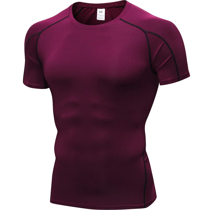 Elastic Men's Sport Running Shirt Fitness Sports Training Shirt Quick Dry Shirt Round Neck Body building uscle Sports Shirt