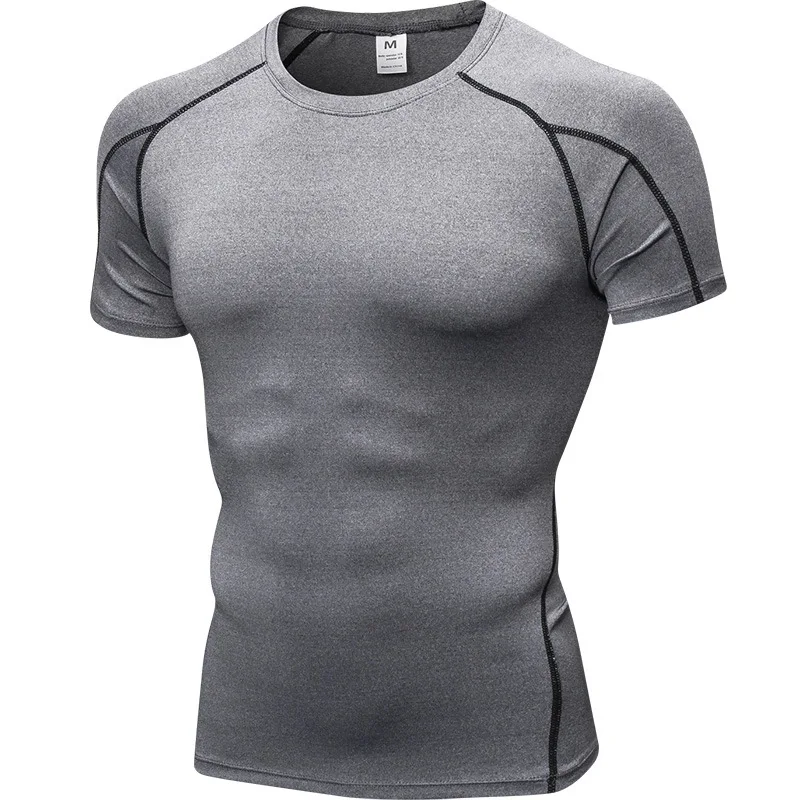 Elastic Men's Sport Running Shirt Fitness Sports Training Shirt Quick Dry Shirt Round Neck Body building uscle Sports Shirt
