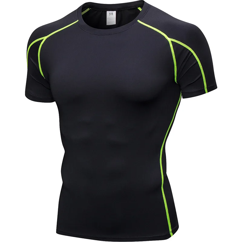 Elastic Men's Sport Running Shirt Fitness Sports Training Shirt Quick Dry Shirt Round Neck Body building uscle Sports Shirt