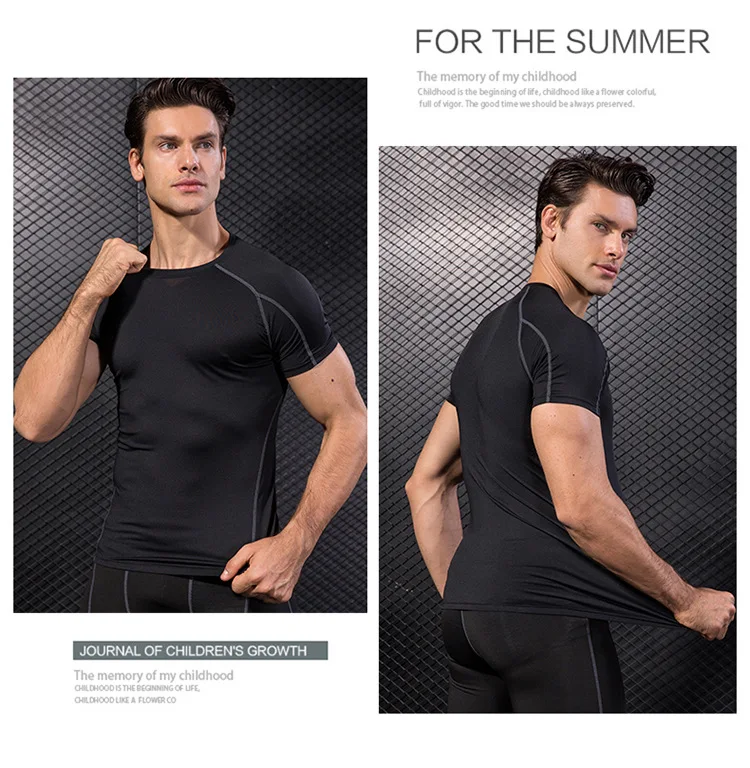 Elastic Men's Sport Running Shirt Fitness Sports Training Shirt Quick Dry Shirt Round Neck Body building uscle Sports Shirt