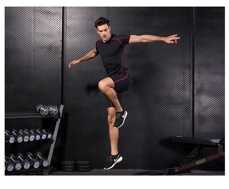 Elastic Men's Sport Running Shirt Fitness Sports Training Shirt Quick Dry Shirt Round Neck Body building uscle Sports Shirt