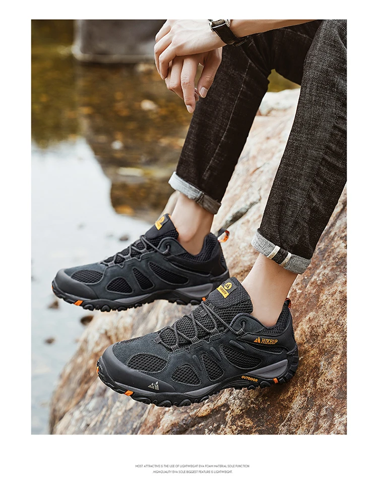 HIKEUP Men Shoes Breathable Splashproof Outdoor Hiking Shoes Mountain Climbing Sport Men Hunting Trekking Sneaker