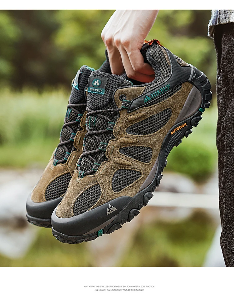 HIKEUP Men Shoes Breathable Splashproof Outdoor Hiking Shoes Mountain Climbing Sport Men Hunting Trekking Sneaker