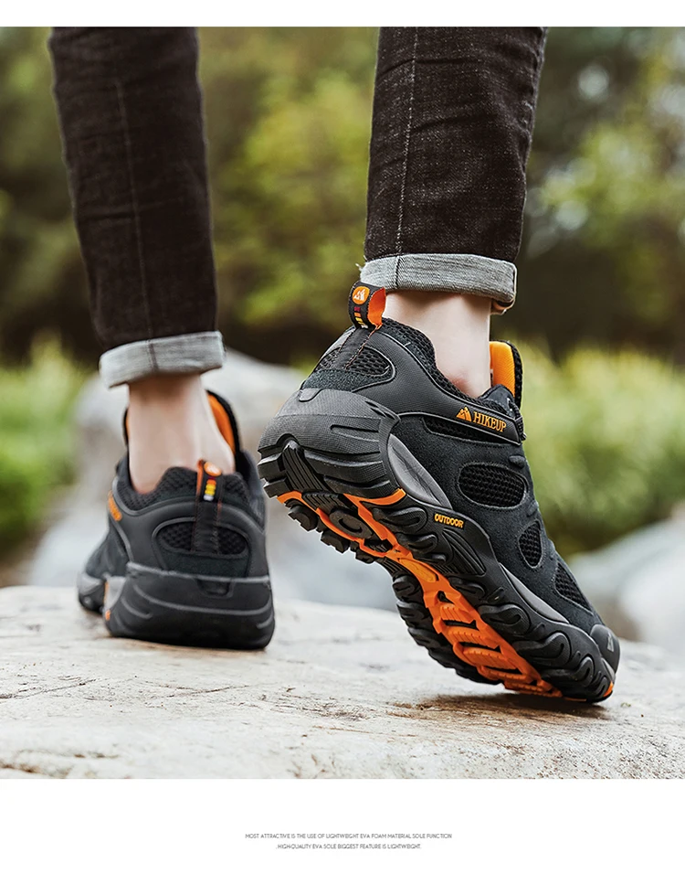 HIKEUP Men Shoes Breathable Splashproof Outdoor Hiking Shoes Mountain Climbing Sport Men Hunting Trekking Sneaker