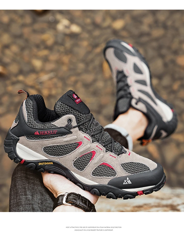 HIKEUP Men Shoes Breathable Splashproof Outdoor Hiking Shoes Mountain Climbing Sport Men Hunting Trekking Sneaker