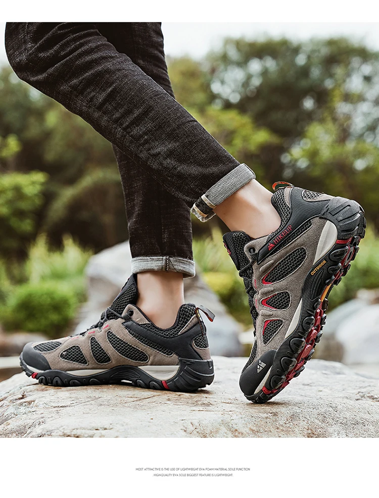 HIKEUP Men Shoes Breathable Splashproof Outdoor Hiking Shoes Mountain Climbing Sport Men Hunting Trekking Sneaker