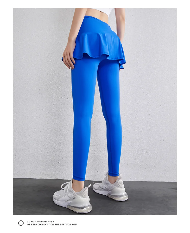 High Waist Legging Nylon Elasticity Gymwear Workout Running Activewear Yoga Pant Hip Lifting Trainning Fake Two Skirt + Pants