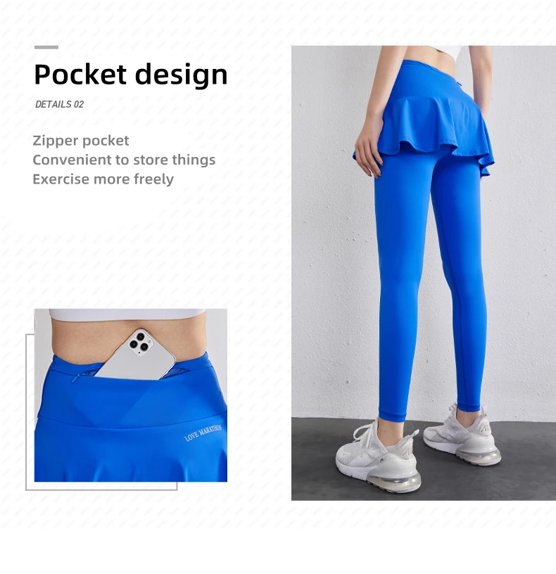 High Waist Legging Nylon Elasticity Gymwear Workout Running Activewear Yoga Pant Hip Lifting Trainning Fake Two Skirt + Pants