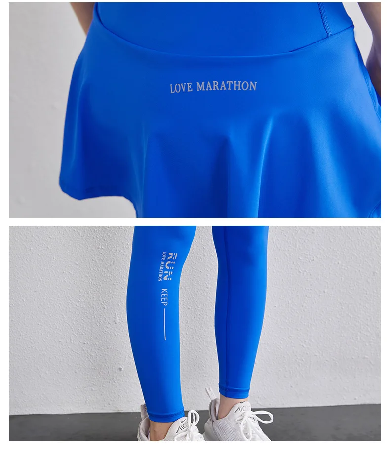 High Waist Legging Nylon Elasticity Gymwear Workout Running Activewear Yoga Pant Hip Lifting Trainning Fake Two Skirt + Pants
