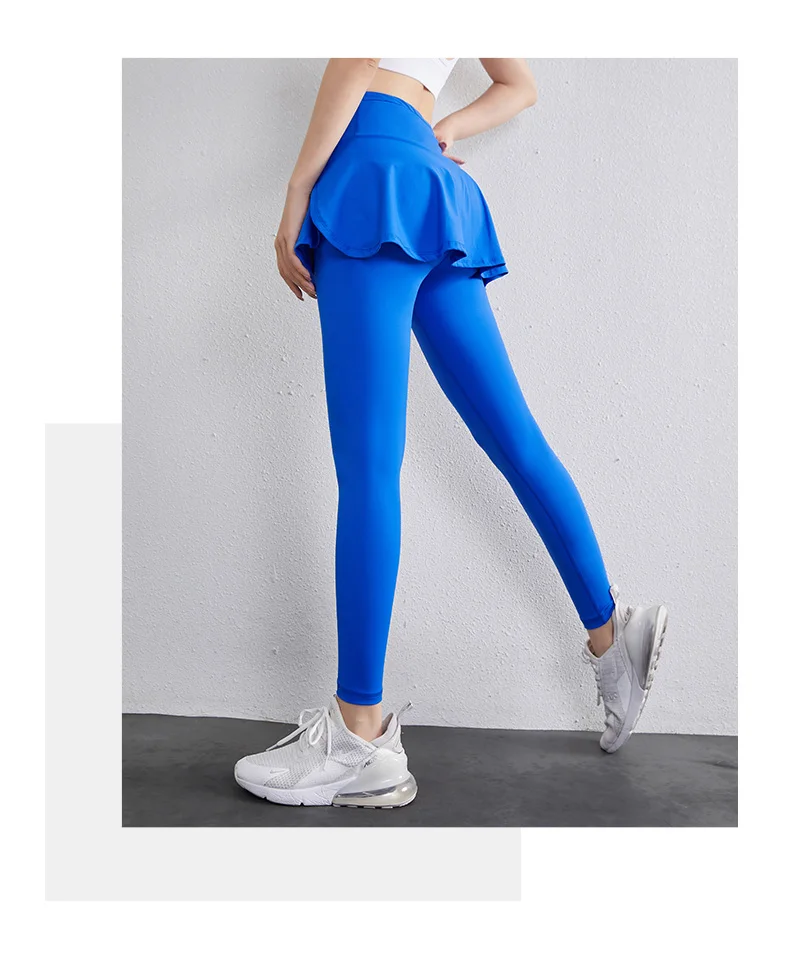 High Waist Legging Nylon Elasticity Gymwear Workout Running Activewear Yoga Pant Hip Lifting Trainning Fake Two Skirt + Pants