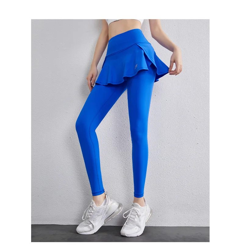 High Waist Legging Nylon Elasticity Gymwear Workout Running Activewear Yoga Pant Hip Lifting Trainning Fake Two Skirt + Pants