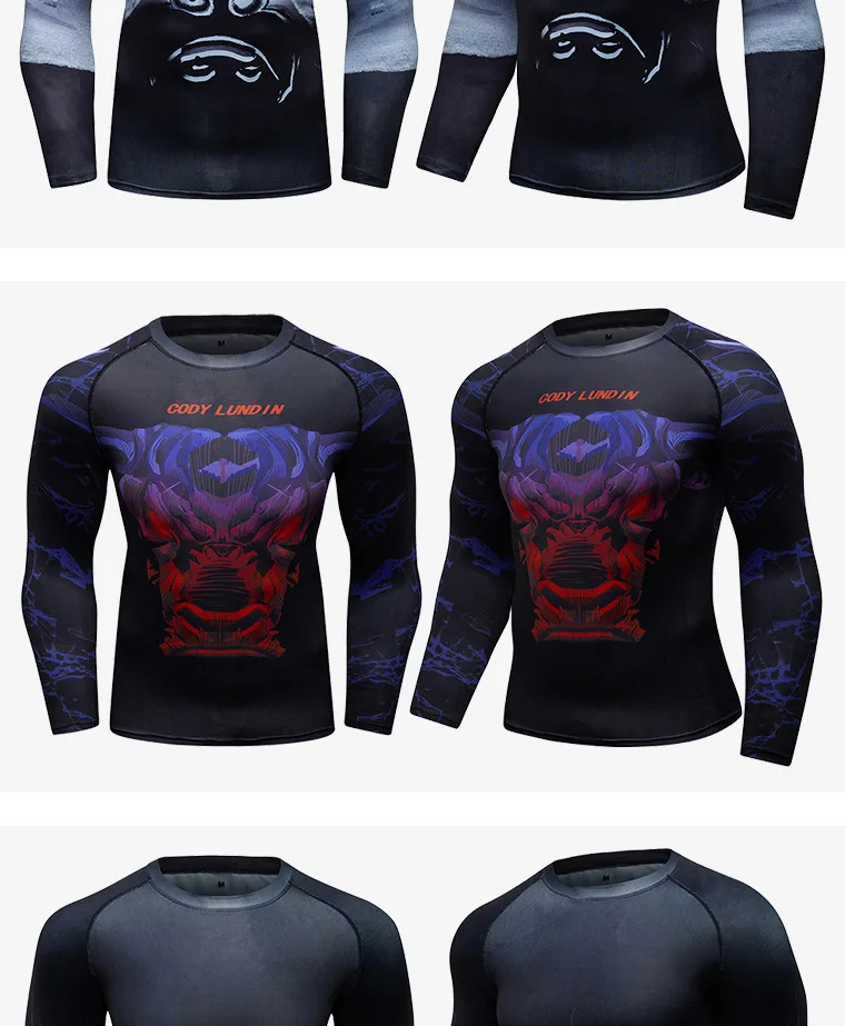 Mens BJJ MMA Rash Guard T-shirt  Fitness Sport Compression T-shirts New Boxing Jerseys Gym High-elasticity Workout T Shirts