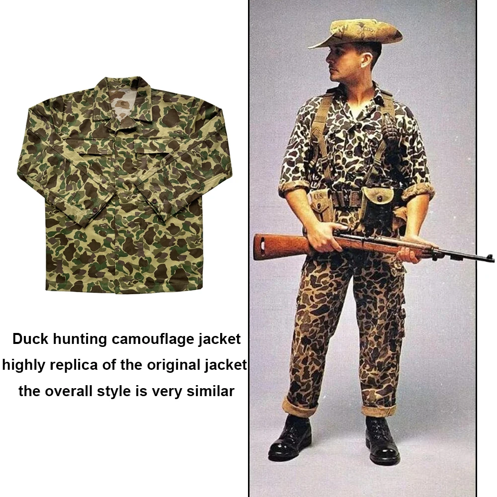WW2 US Soldier Uniform Duck Hunting Double-sided Camo Coat HBT Soldier Vintage Soldier Uniform Vintage Camouflage Jacket