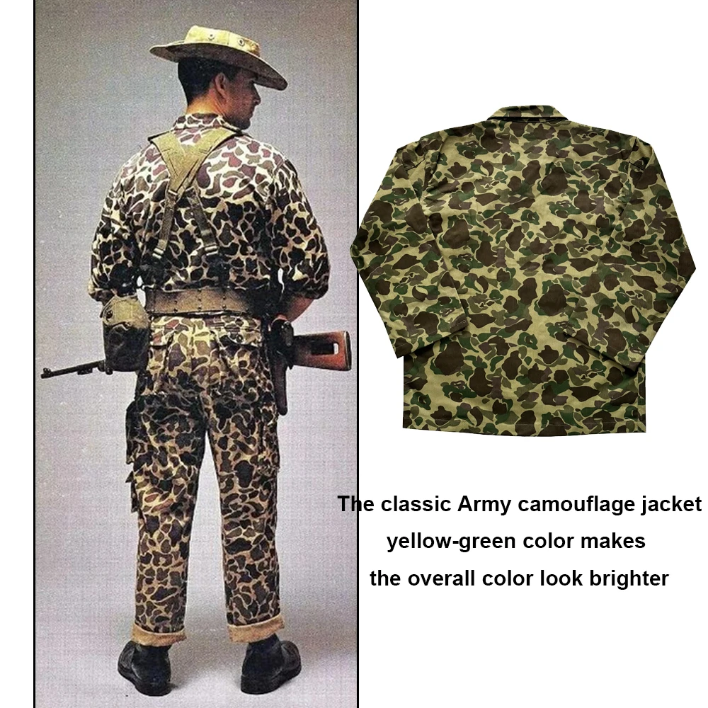 WW2 US Soldier Uniform Duck Hunting Double-sided Camo Coat HBT Soldier Vintage Soldier Uniform Vintage Camouflage Jacket