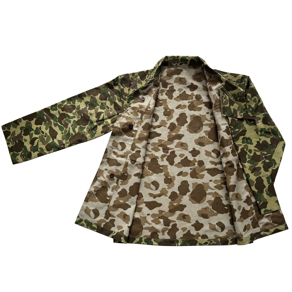 WW2 US Soldier Uniform Duck Hunting Double-sided Camo Coat HBT Soldier Vintage Soldier Uniform Vintage Camouflage Jacket
