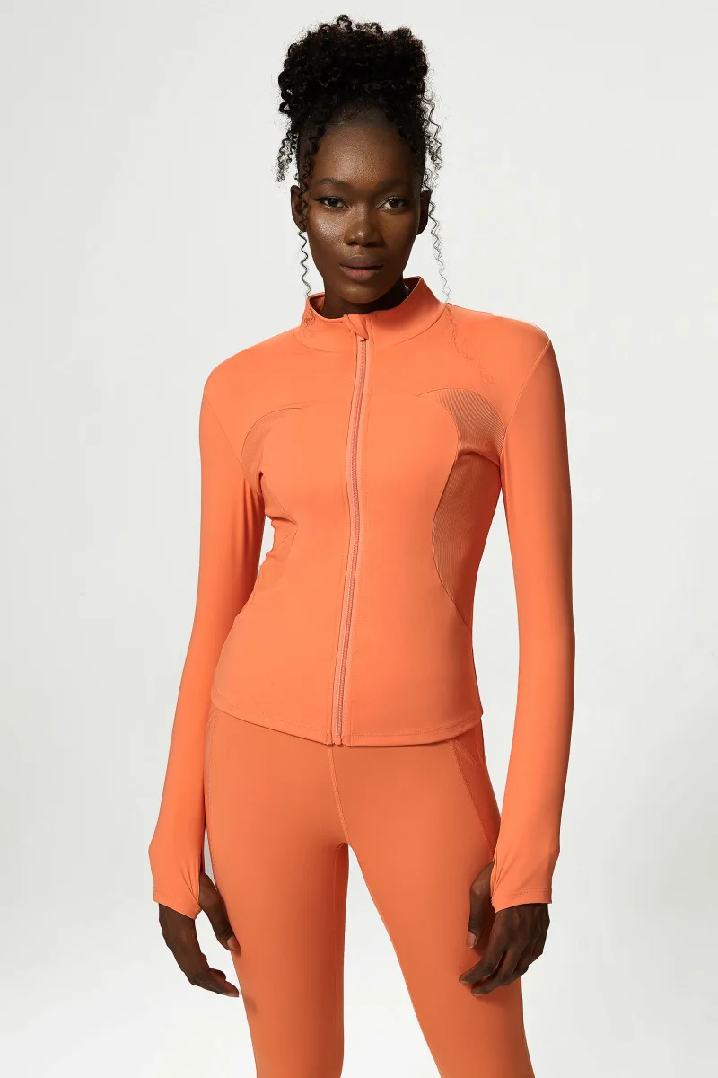 New Women Athletic Sports Shirt Close Fitting Long Sleeve Fitness Yoga Top With Thumb Holes Gym Jacket Female Running Coat