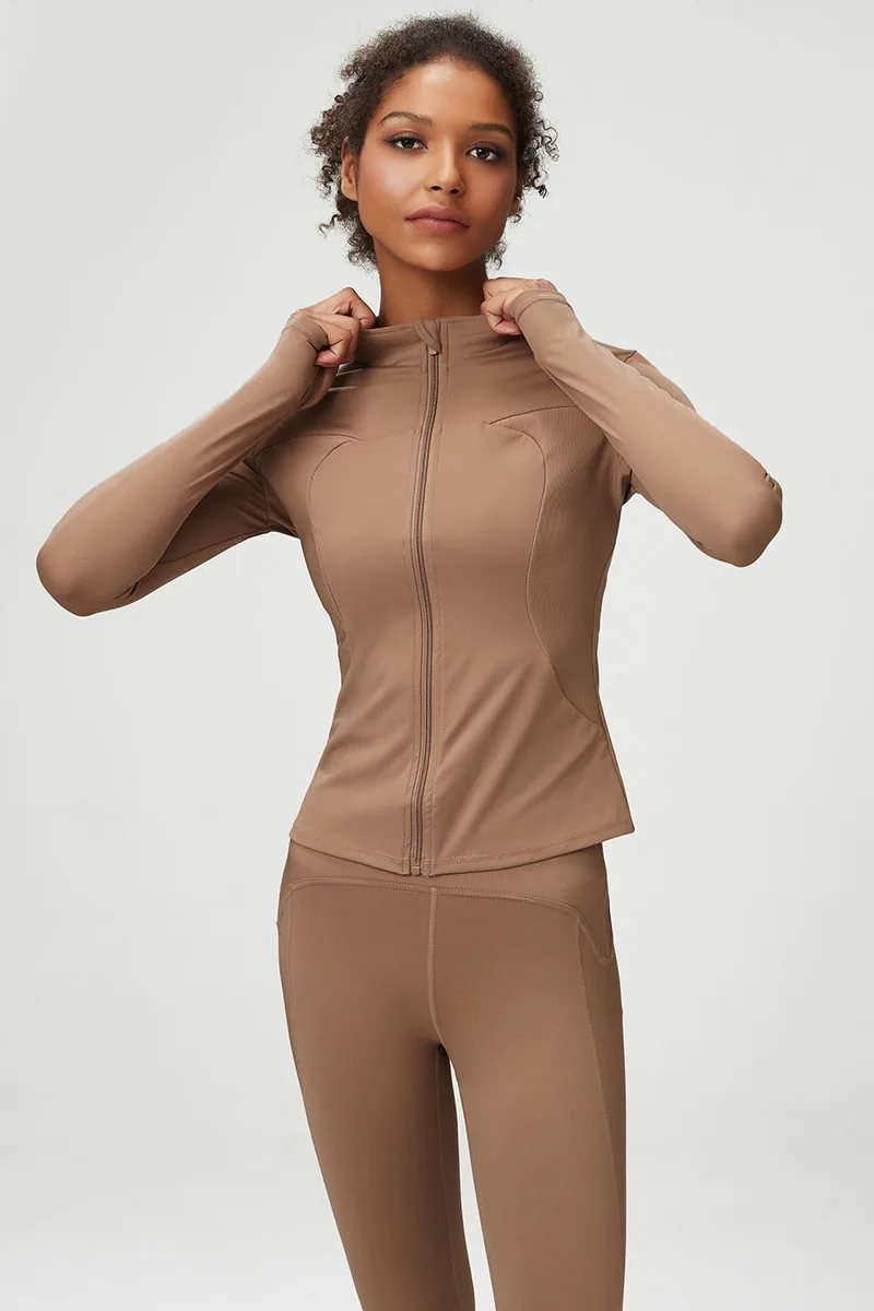 New Women Athletic Sports Shirt Close Fitting Long Sleeve Fitness Yoga Top With Thumb Holes Gym Jacket Female Running Coat