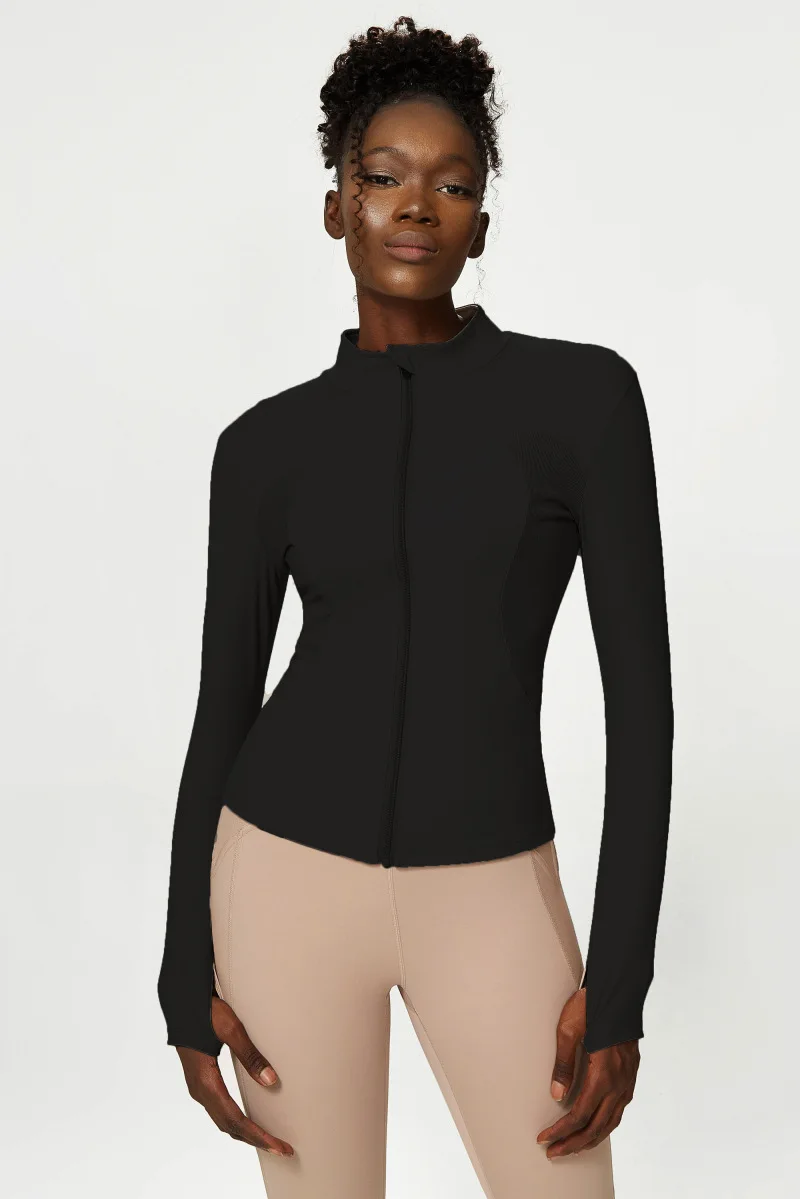 New Women Athletic Sports Shirt Close Fitting Long Sleeve Fitness Yoga Top With Thumb Holes Gym Jacket Female Running Coat