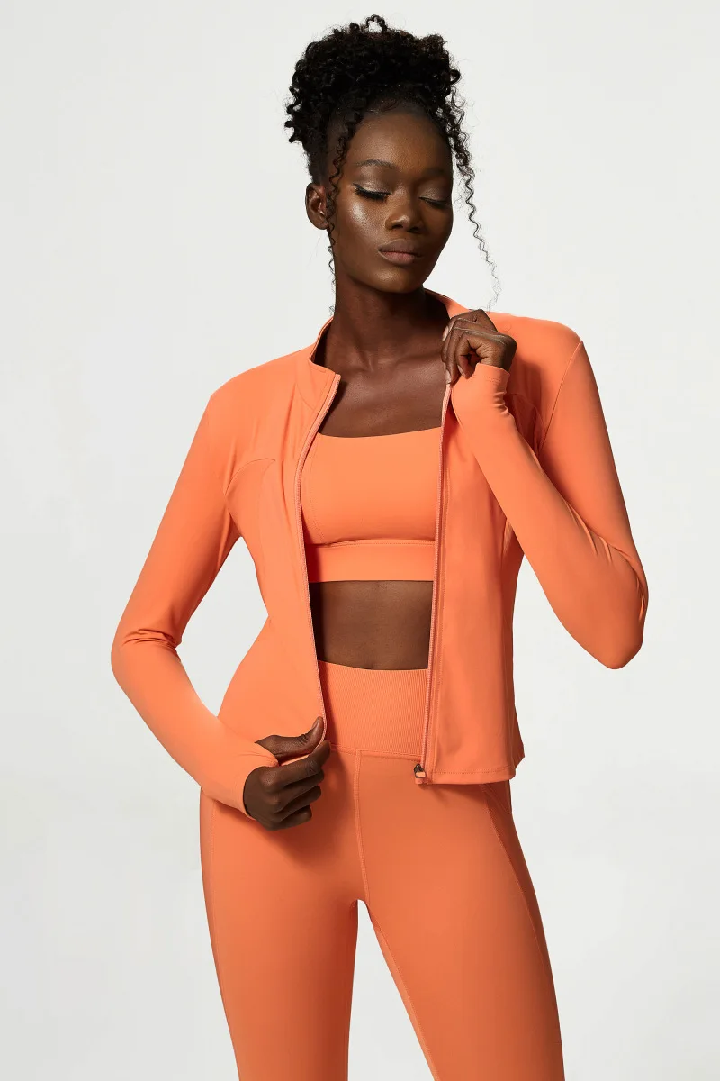 New Women Athletic Sports Shirt Close Fitting Long Sleeve Fitness Yoga Top With Thumb Holes Gym Jacket Female Running Coat