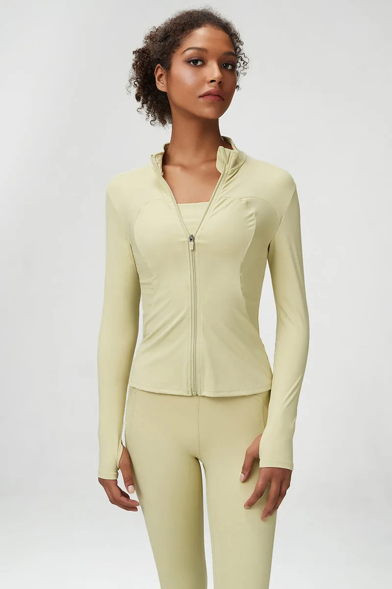 New Women Athletic Sports Shirt Close Fitting Long Sleeve Fitness Yoga Top With Thumb Holes Gym Jacket Female Running Coat