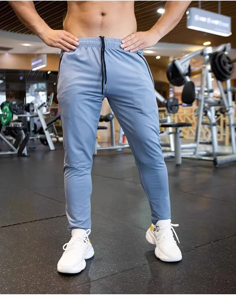 Autumn Pants Men Breathable Spandex Running Sport Training Gym Sportswear Elastic Quick Dry Outdoor Zip Pocket Sweatpants