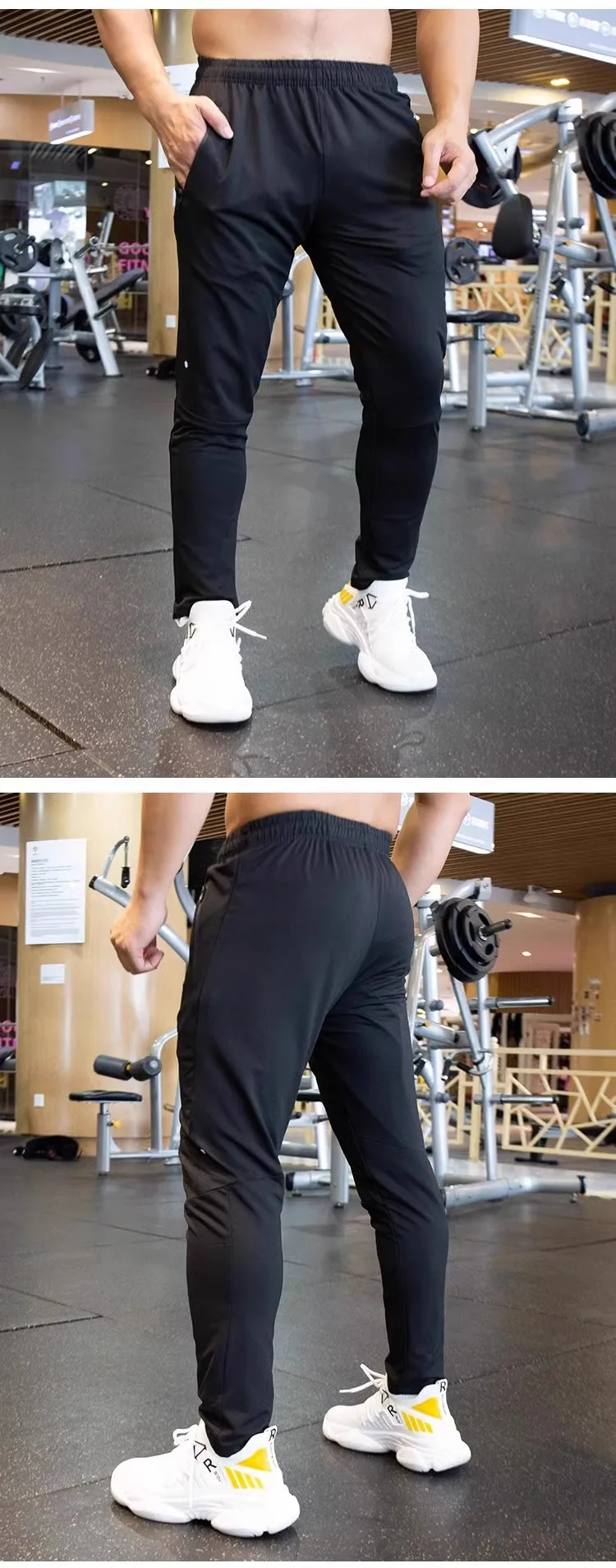 Autumn Pants Men Breathable Spandex Running Sport Training Gym Sportswear Elastic Quick Dry Outdoor Zip Pocket Sweatpants