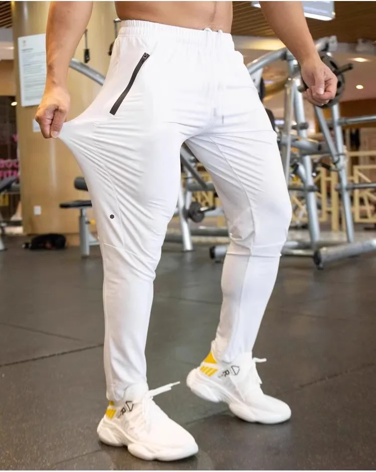 Autumn Pants Men Breathable Spandex Running Sport Training Gym Sportswear Elastic Quick Dry Outdoor Zip Pocket Sweatpants