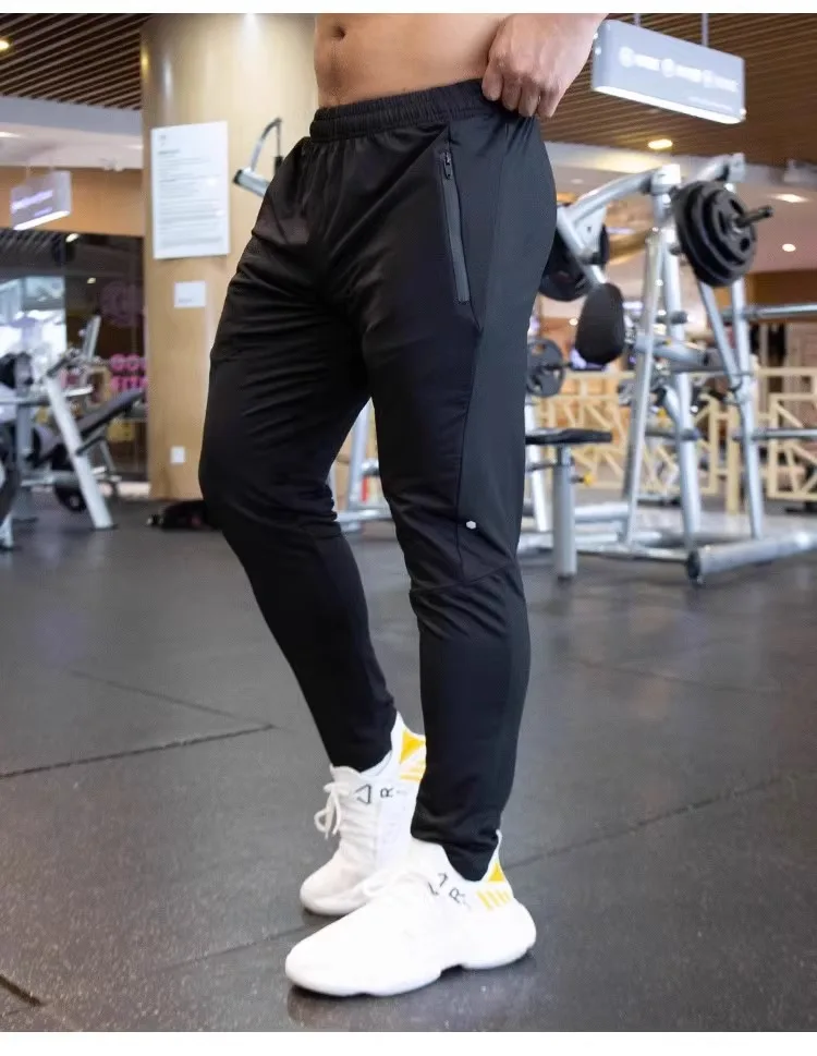 Autumn Pants Men Breathable Spandex Running Sport Training Gym Sportswear Elastic Quick Dry Outdoor Zip Pocket Sweatpants
