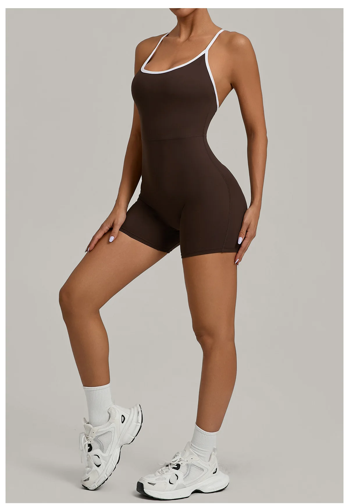 Summer Women's Sports Jumpsuit Shorts Cross Shoulder Straps Hip Lift Tight One-piece Yoga Set Outdoor Running Gym Fitness Suits