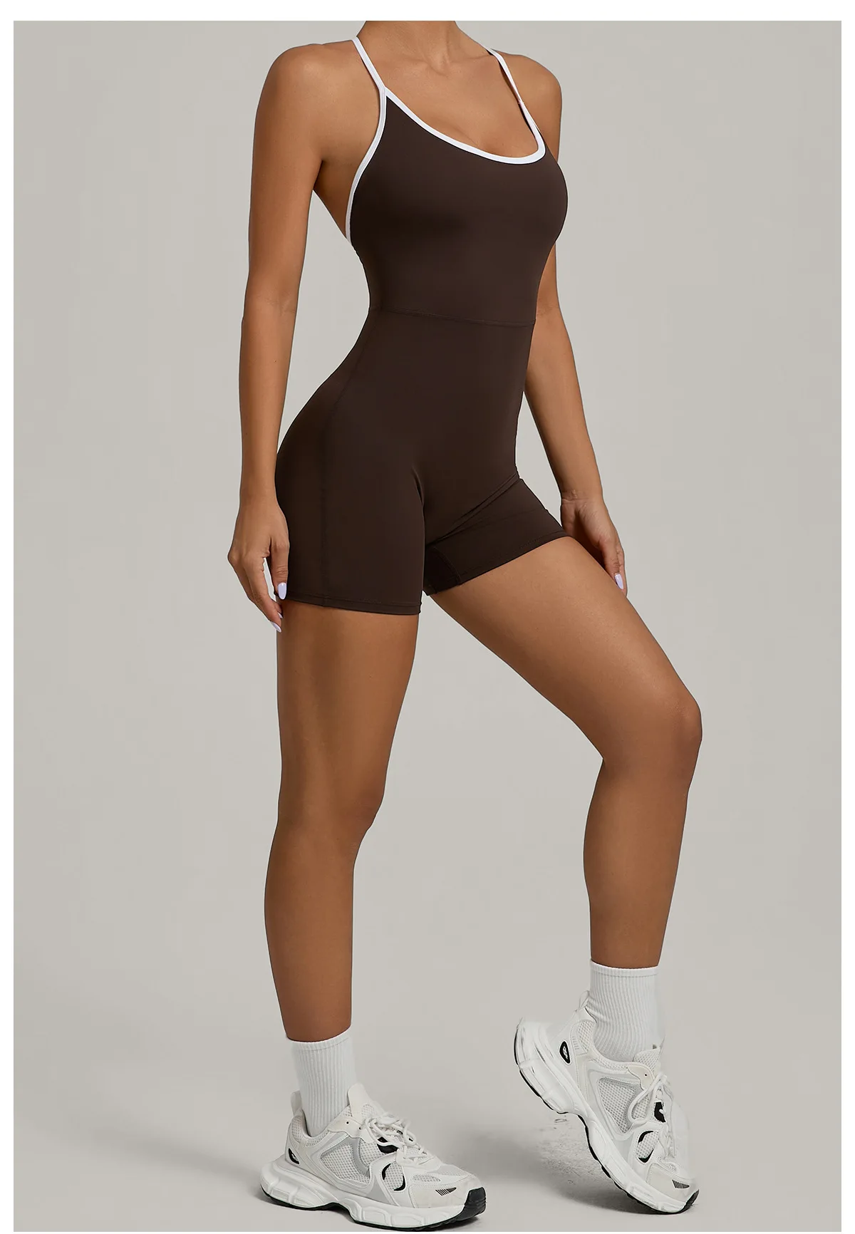 Summer Women's Sports Jumpsuit Shorts Cross Shoulder Straps Hip Lift Tight One-piece Yoga Set Outdoor Running Gym Fitness Suits