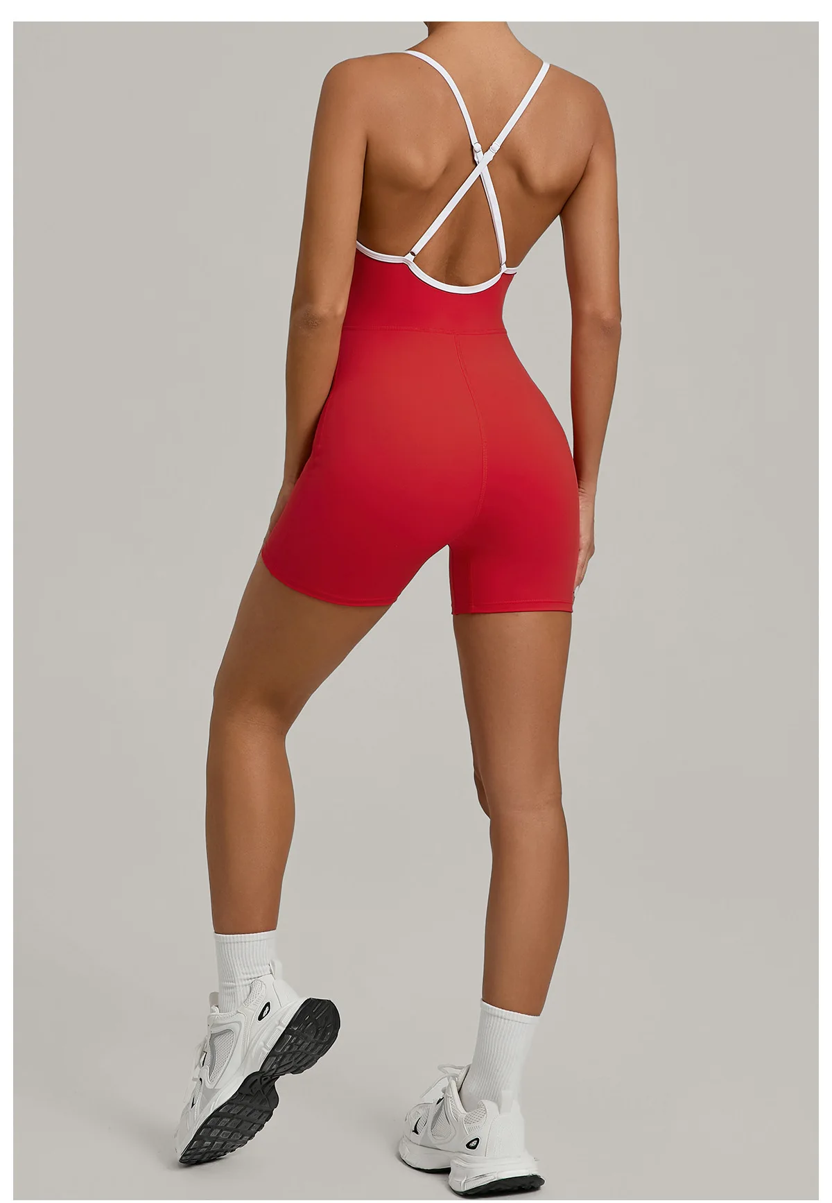 Summer Women's Sports Jumpsuit Shorts Cross Shoulder Straps Hip Lift Tight One-piece Yoga Set Outdoor Running Gym Fitness Suits