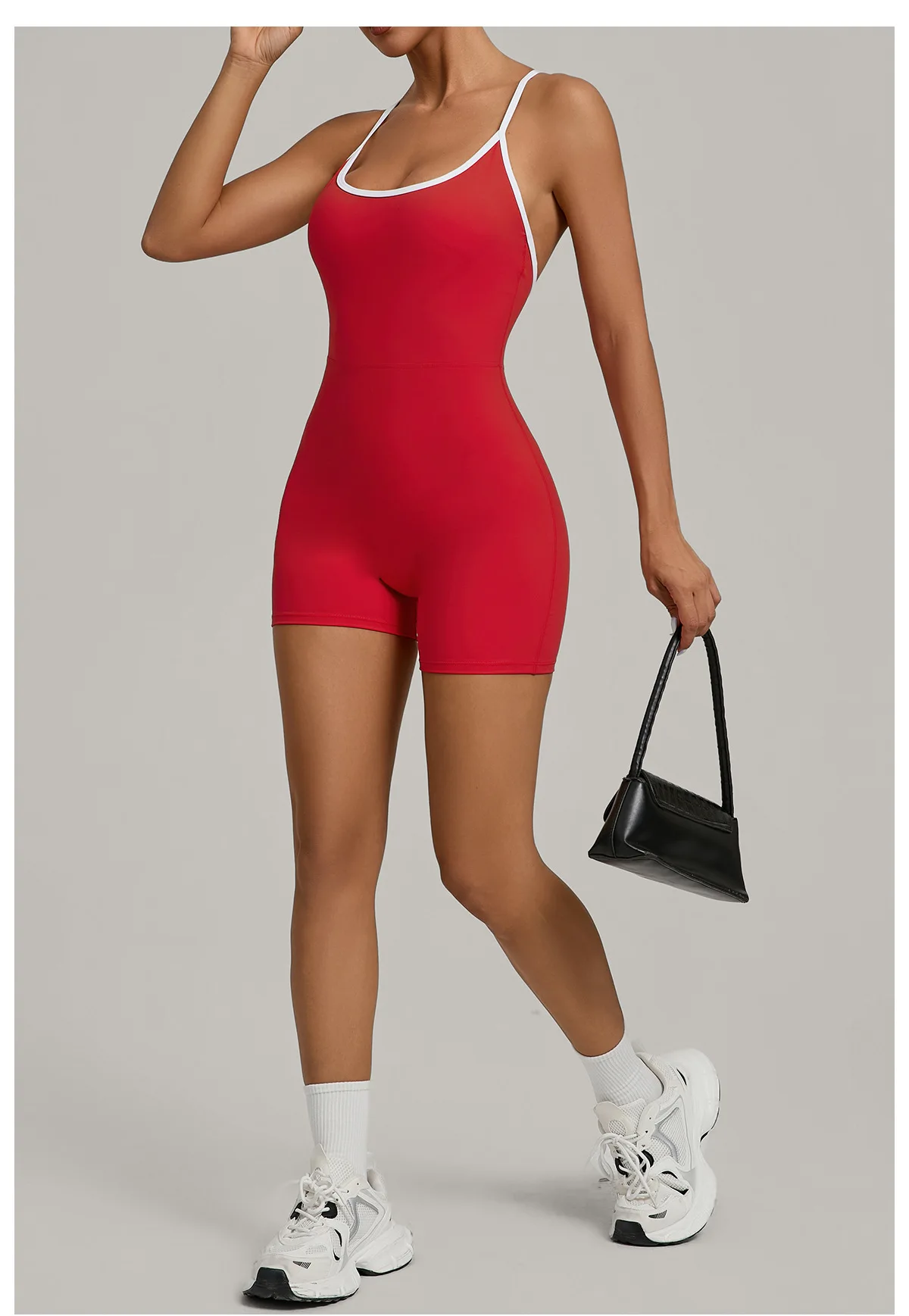 Summer Women's Sports Jumpsuit Shorts Cross Shoulder Straps Hip Lift Tight One-piece Yoga Set Outdoor Running Gym Fitness Suits