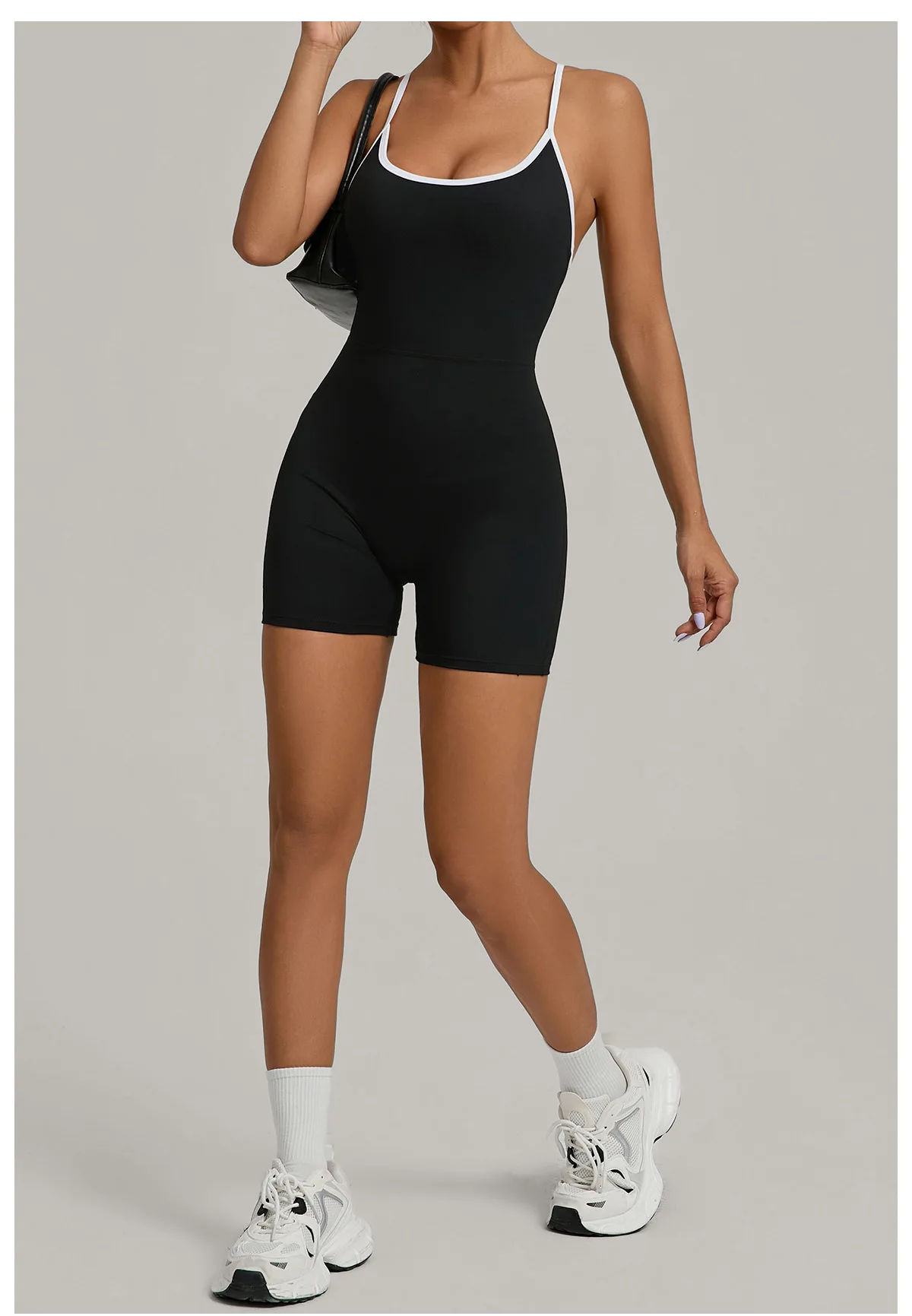 Summer Women's Sports Jumpsuit Shorts Cross Shoulder Straps Hip Lift Tight One-piece Yoga Set Outdoor Running Gym Fitness Suits