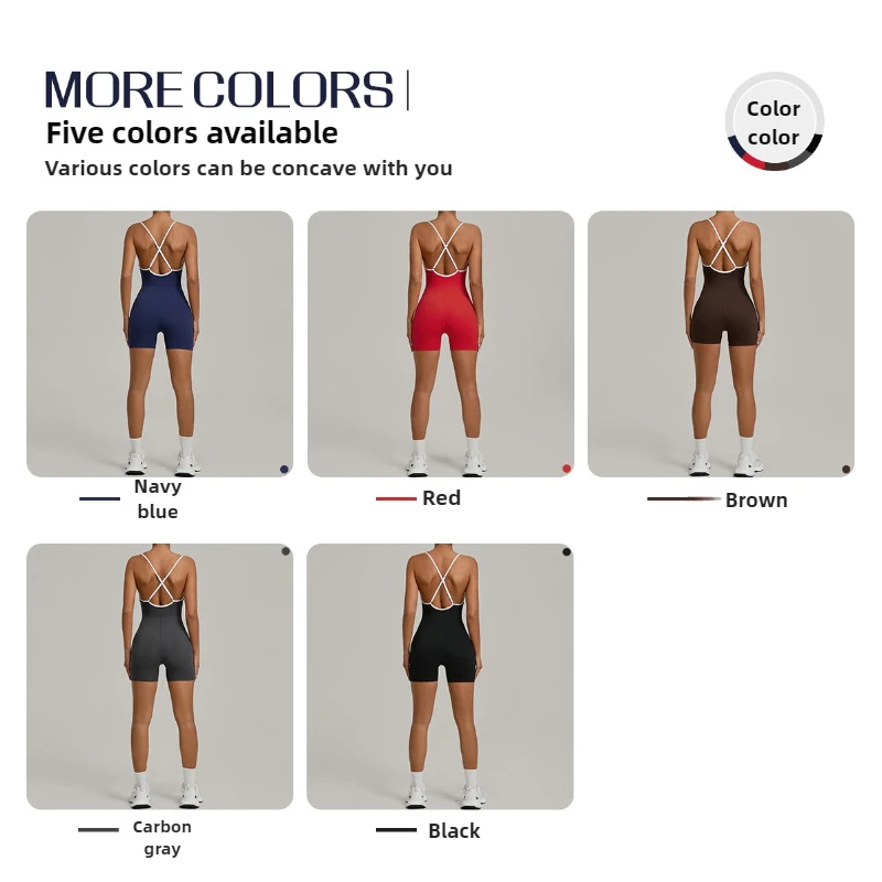 Summer Women's Sports Jumpsuit Shorts Cross Shoulder Straps Hip Lift Tight One-piece Yoga Set Outdoor Running Gym Fitness Suits
