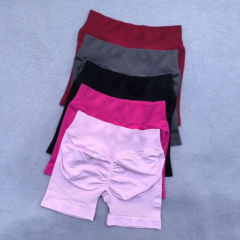Gym Shorts Women Fitness Sports Biker Shorts 4.5" Low Ribbed Band Yoga Shorts Workout Scrunch Butt Seamless Leggings