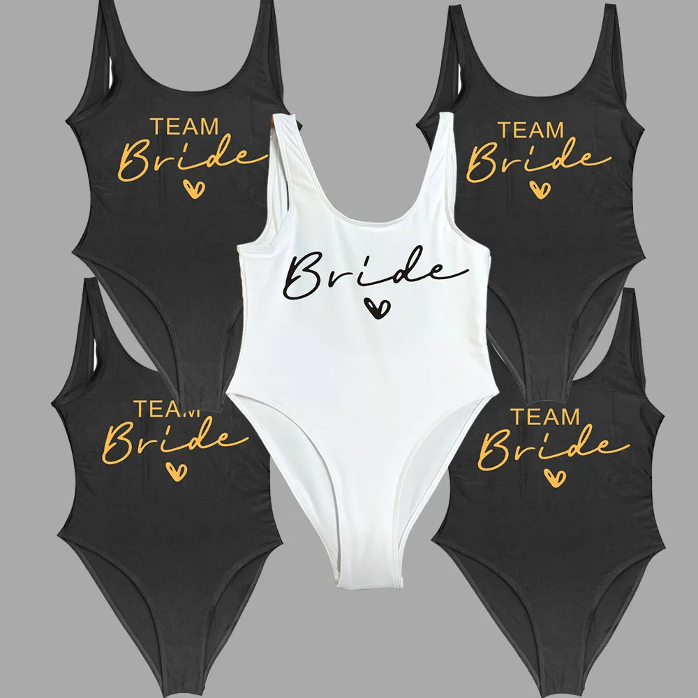 Women Bridal Bathing Suit Team Bride One-Piece Bachelorette Party Shower Hen Party Bridesmaid Swimsuit Girls Wedding Swimwear