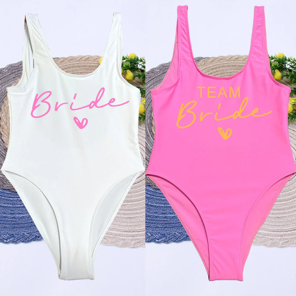 Women Bridal Bathing Suit Team Bride One-Piece Bachelorette Party Shower Hen Party Bridesmaid Swimsuit Girls Wedding Swimwear