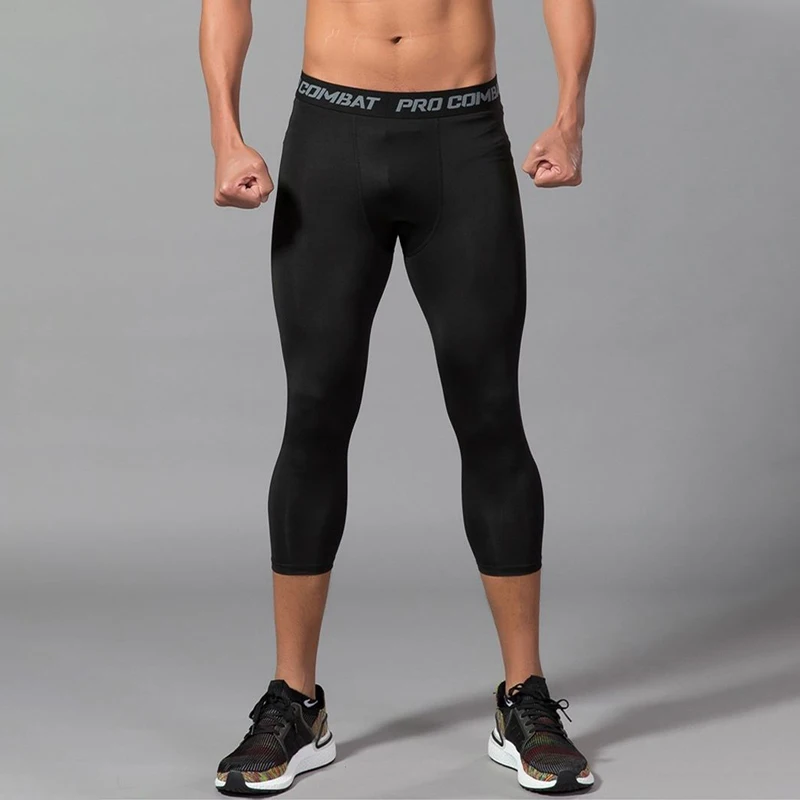 Men's Leggings Compression Pants Sports Leggings Basketball Quarter Shorts Quick Drying Running Training Stretch Fitness Pants