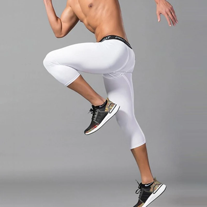 Men's Leggings Compression Pants Sports Leggings Basketball Quarter Shorts Quick Drying Running Training Stretch Fitness Pants