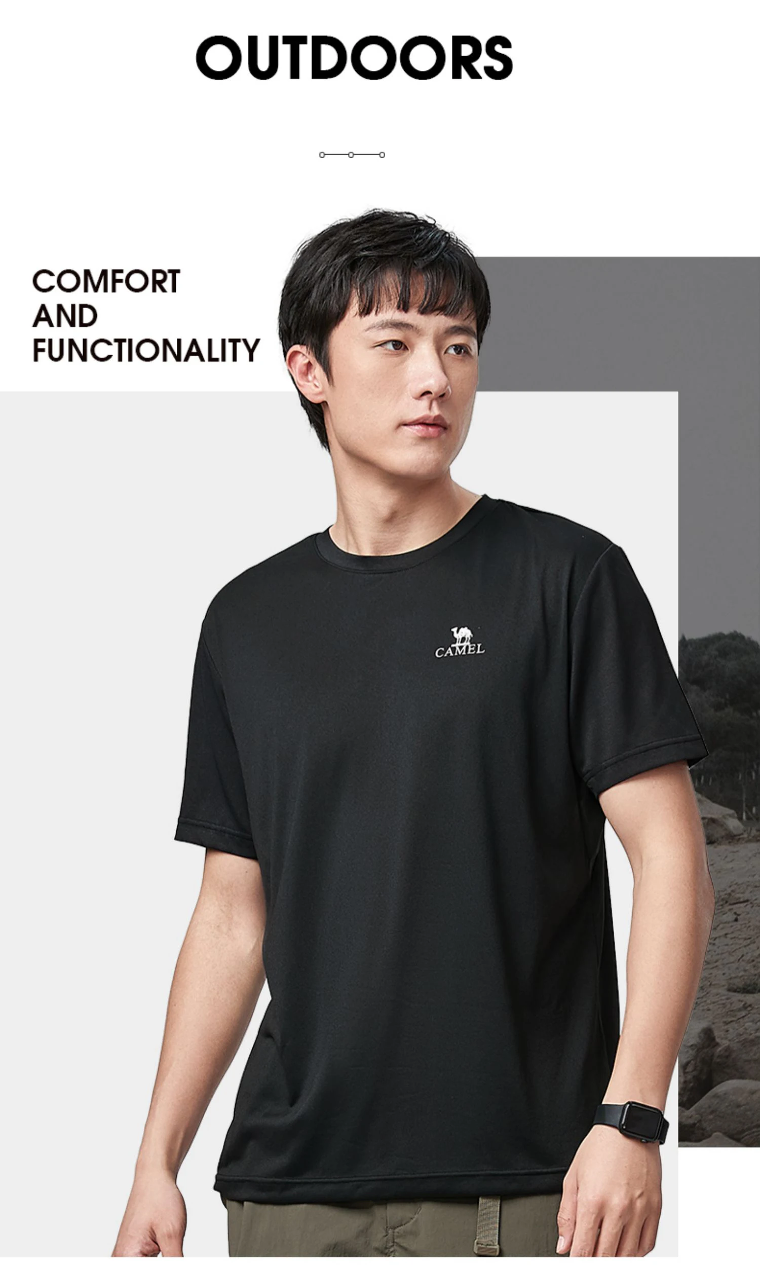 GOLDEN CAMEL Men and Women's T-shirts Moisture-absorbing Quick-dry Cotton t-shirt Short-sleeved Shirts Round Neck Sports Top