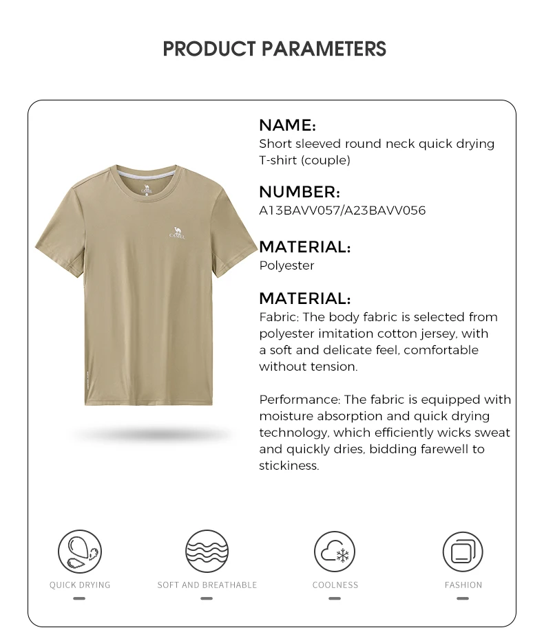 GOLDEN CAMEL Men and Women's T-shirts Moisture-absorbing Quick-dry Cotton t-shirt Short-sleeved Shirts Round Neck Sports Top