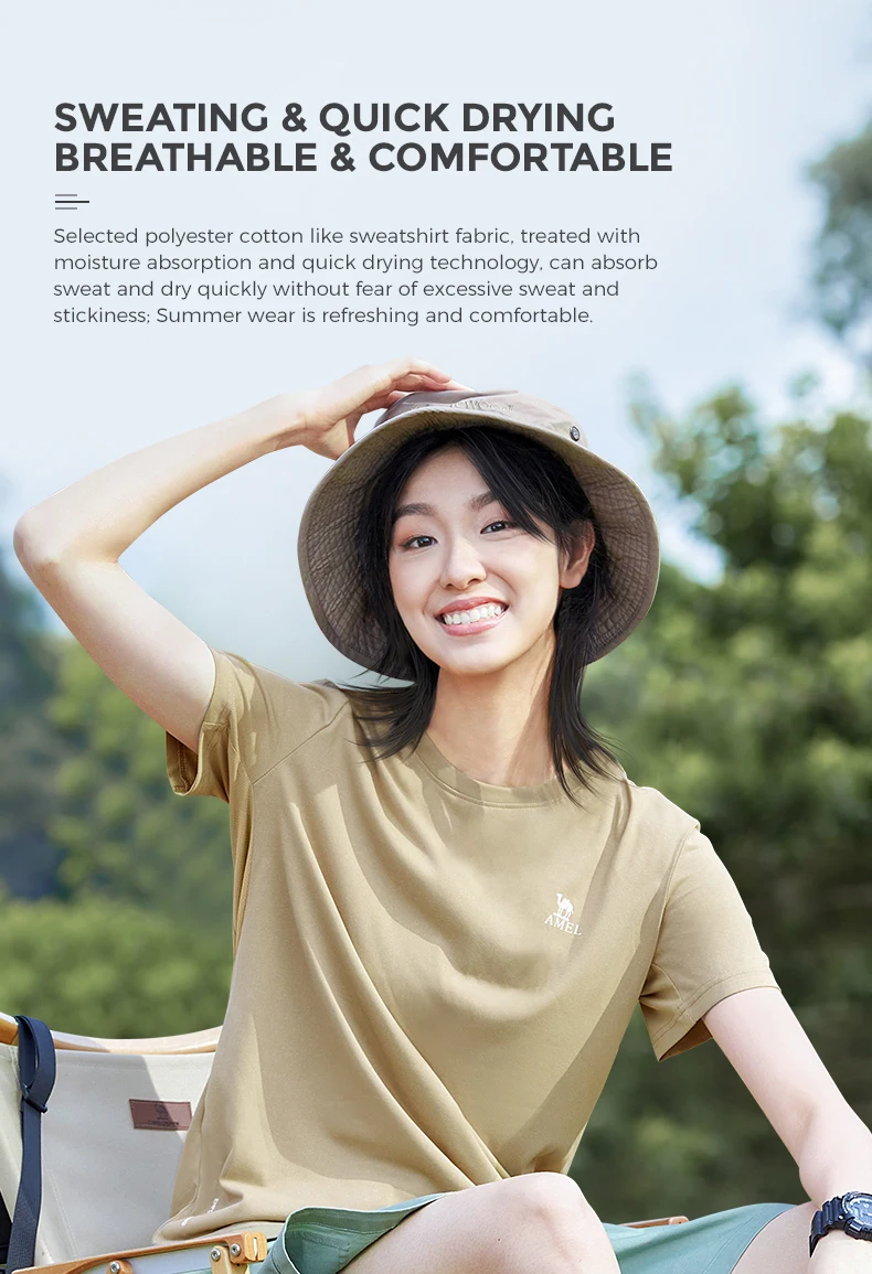 GOLDEN CAMEL Men and Women's T-shirts Moisture-absorbing Quick-dry Cotton t-shirt Short-sleeved Shirts Round Neck Sports Top