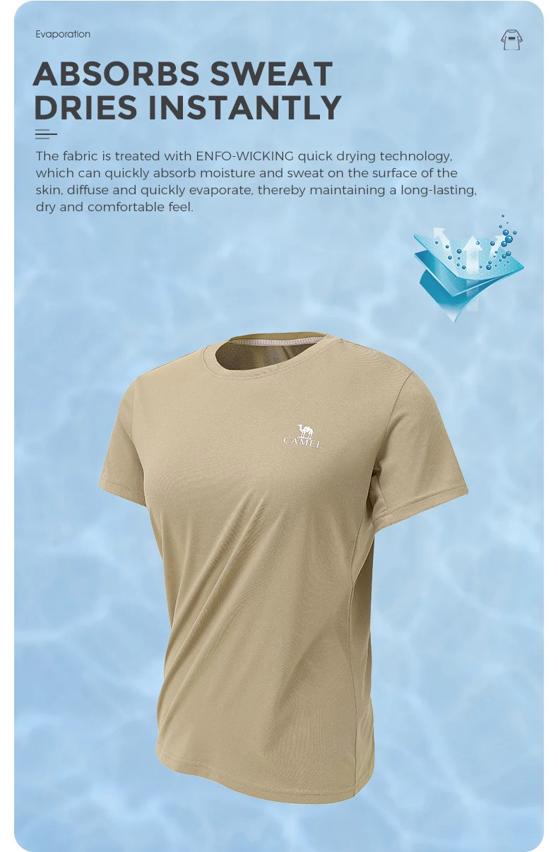 GOLDEN CAMEL Men and Women's T-shirts Moisture-absorbing Quick-dry Cotton t-shirt Short-sleeved Shirts Round Neck Sports Top