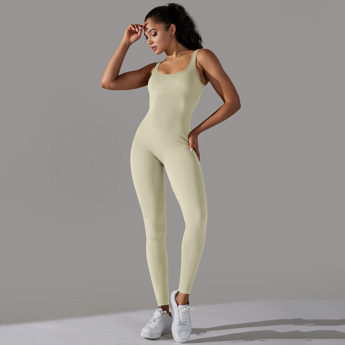 Fitness Sports Jumpsuit Screw Thread Sleeveless Bodysuit Women Seamless Set Full Seasons Casual Fitness Sporty Playsuit