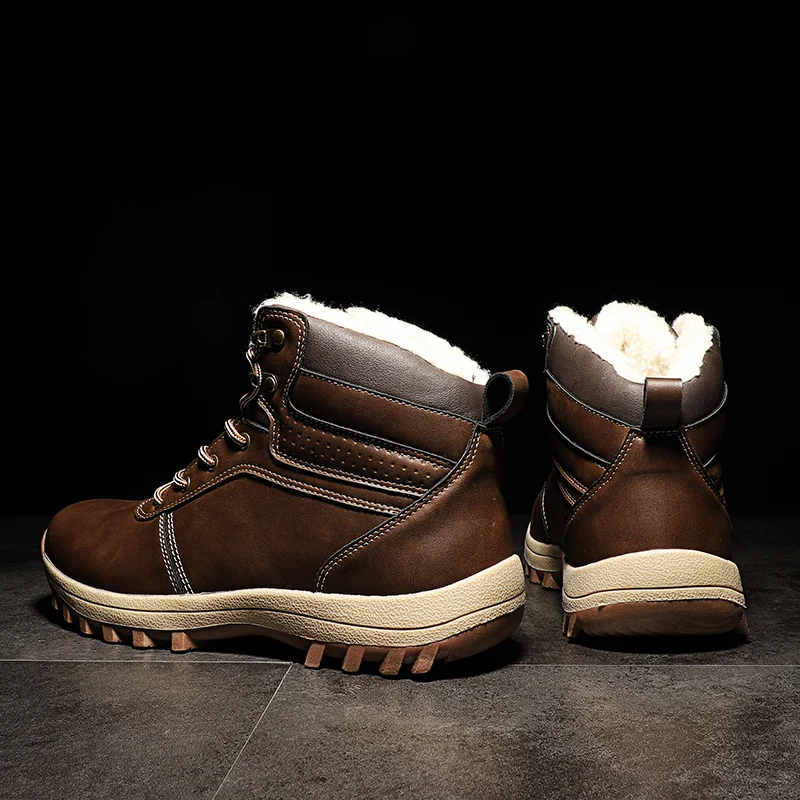 HIKEUP Winter Boots Men Cotton Shoes Winter Outdoor Hiking Shoes Workwear Sport High Top Plus Velvet Warm Men's Shoes